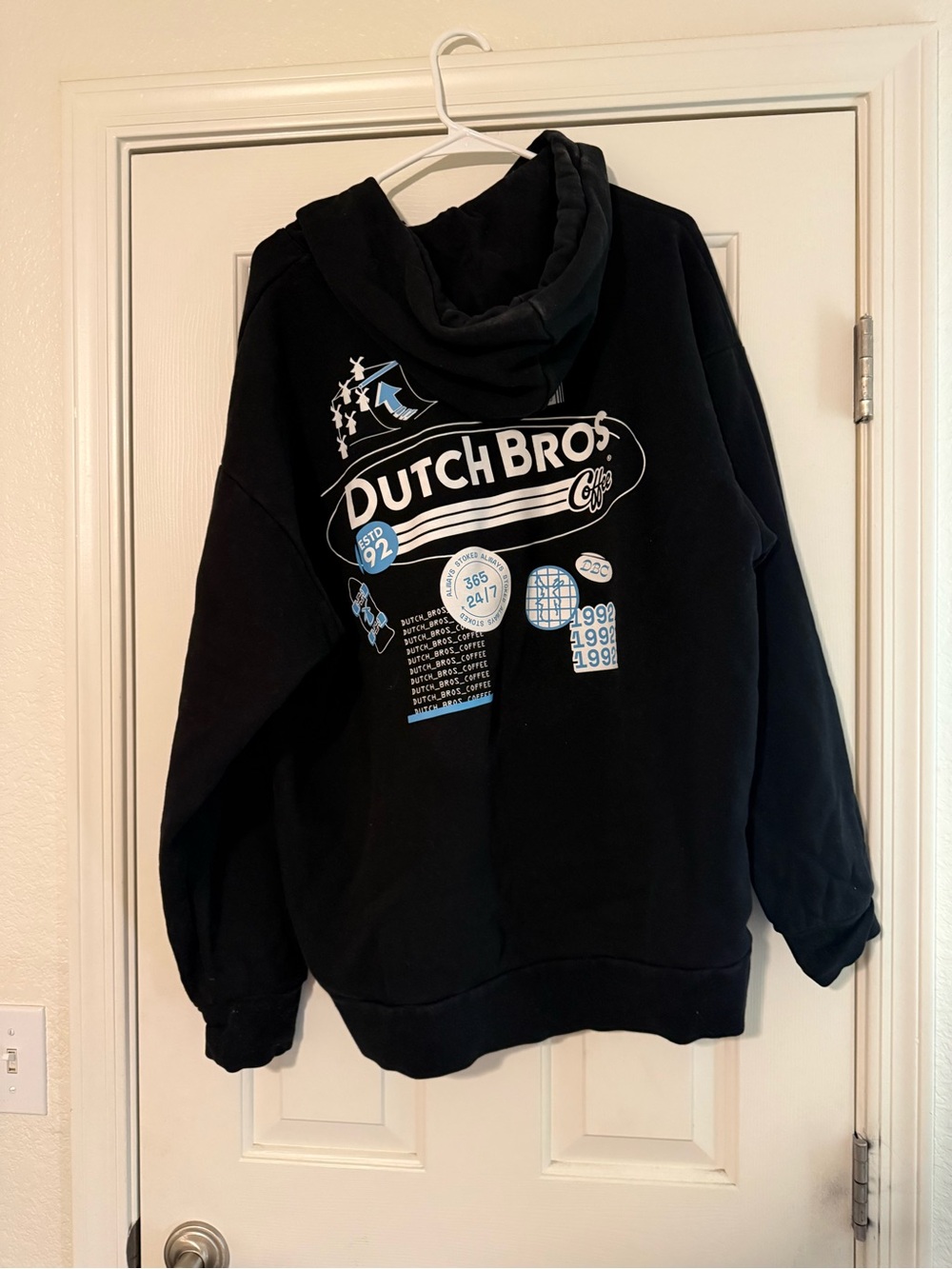 Dutch Bros Black Hoodie with Blue & White Logo Graphics